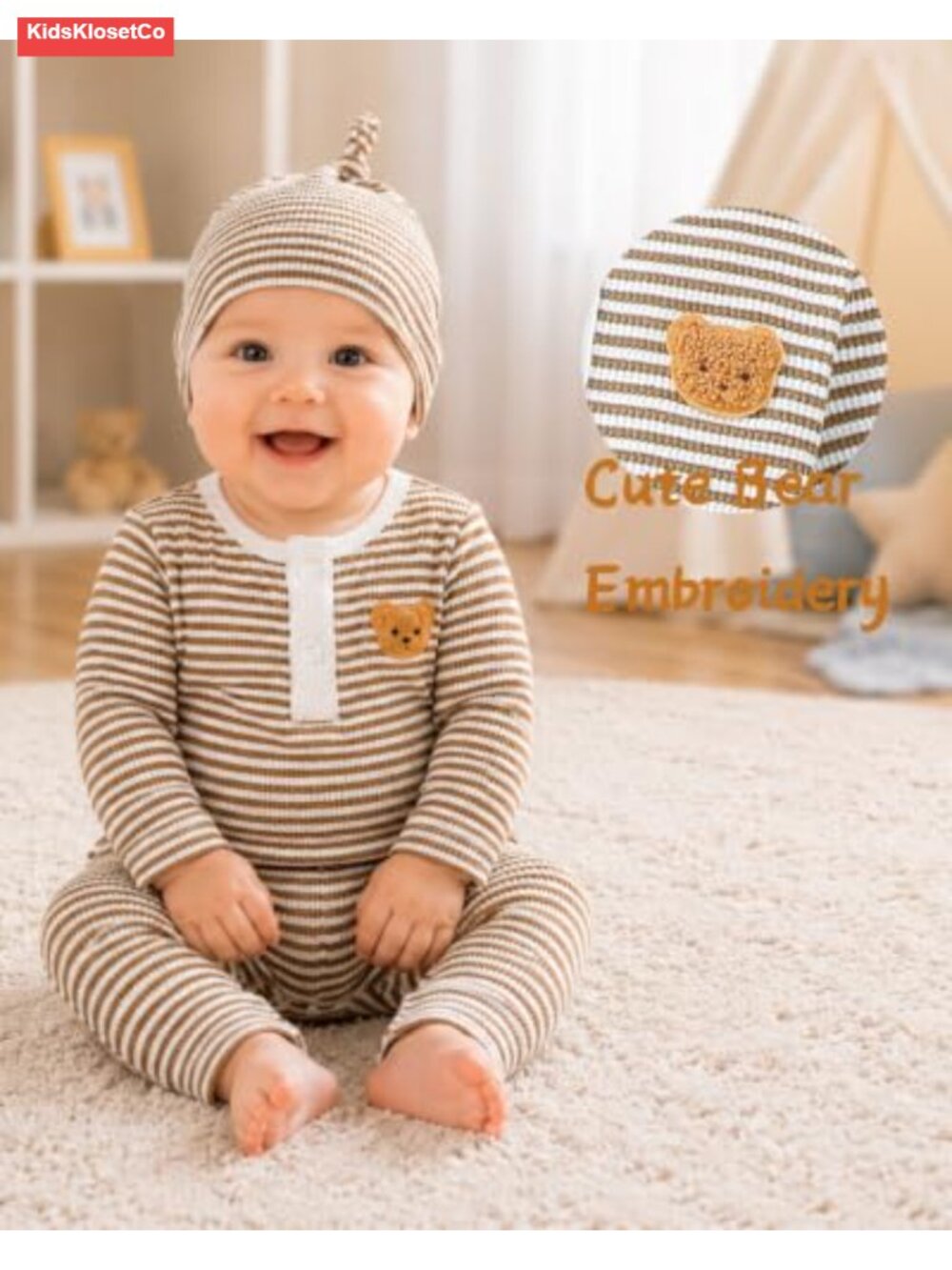 Baby Romper Pants Set Long Sleeve Ribbed Knit Colorblock 3-Piece Outfit - Picture 4 of 6